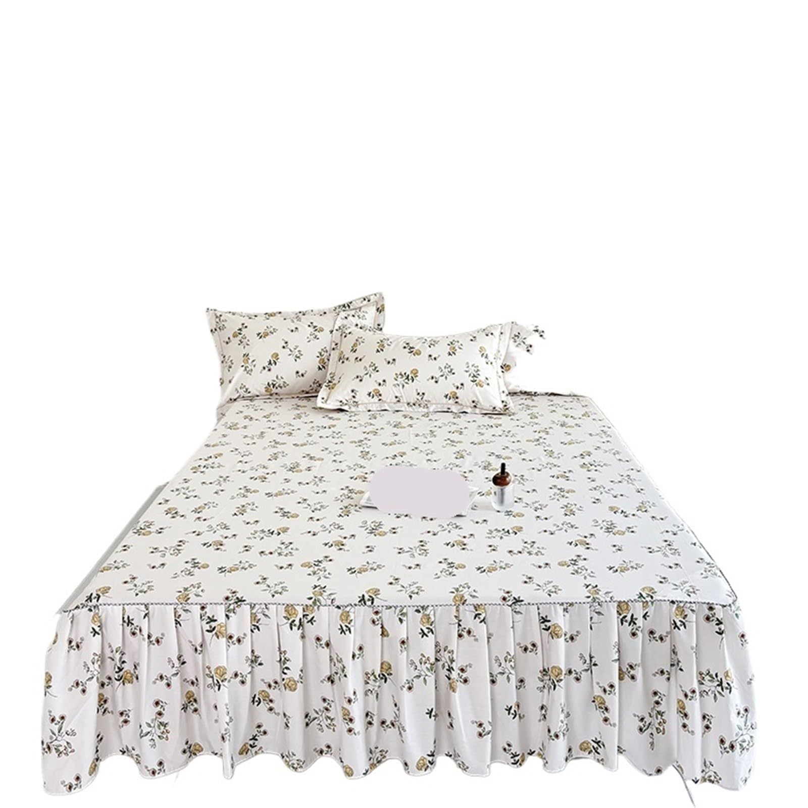 Ruffled Bed Skirt 1pc Floral Style Bed Skirt Bedspread Cover Home Ruffles Linen Falda De Cama (No Pillowcase)(Purple,Single 120x200cm 1pc)