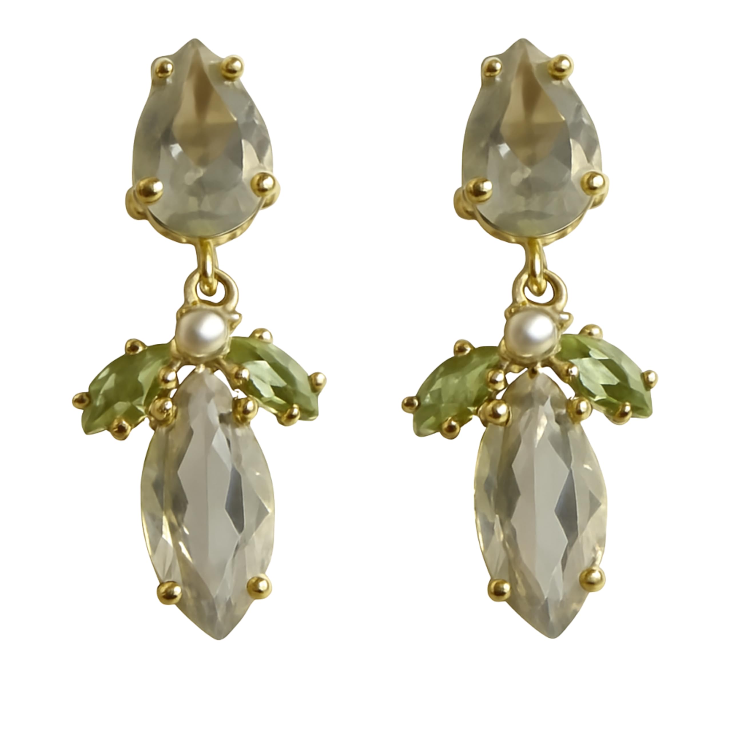 Grüner Amethyst und Peridot Vergoldet 925 Sterling Silber Post Ohrringe Natürlicher Edelstein Geburtstagsgeschenk - Handgefertigte Geschenkideen für Frauen