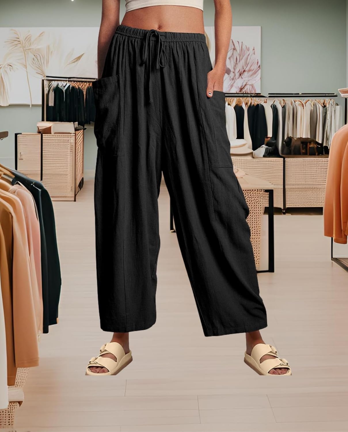 LIZALIG Women's Summer Wide Leg Pants Casual Soft Loose Fit Beach Vacation Pants with Pockets for Daily Wear - Image 5