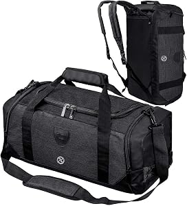 Bosidu Gym Duffle Bag for Men & Women Waterproof Sports Bag Travel Duffel Bags with Wet Pocket & Shoes Compartment 40L (Black)