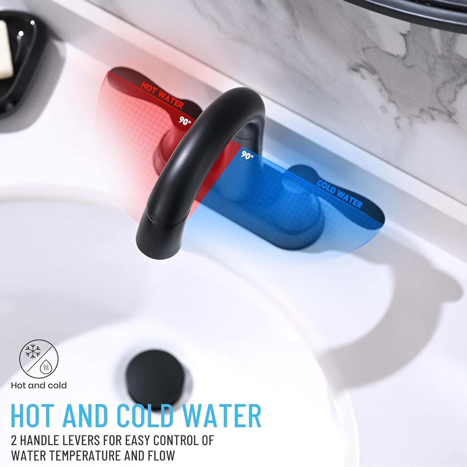 Bathroom Sink Faucet with Pull Out Sprayer, 4 Inch 3 Hole Bathroom Faucet with 2 Water Mode 360 Swivel Spout, Matte Black Faucets with Pop Up Drain & cUPC Supply Lines for Bath Laundry Rv Vanity Use