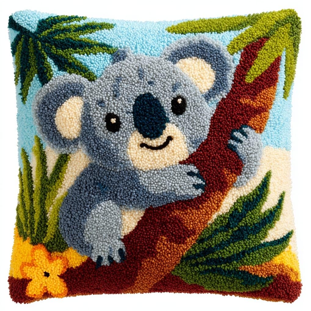 Henypt Latch Hook Pillow Kit 43x43cm,Tropical Koala Embroidery Cushion Set for Home Interior,Relaxing Hobby for Adults & Craft Beginners