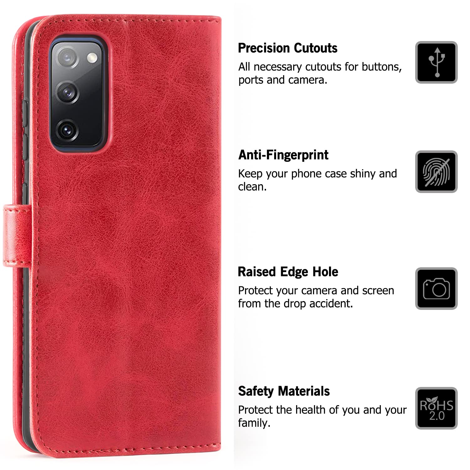 Custodia Portafoglio Per Galaxy S20 FE/Lite - In Pelle PU Con Blocco Carte, Colore Vino Rosso - Foto 11