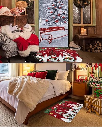 Vista 657 de Tapete de Feliz Navidad, tapete antideslizante para puerta delantera, baño, cocina, dormitorio, patio, entrada, 16 x 24 pulgadas, rojo, negro y verde