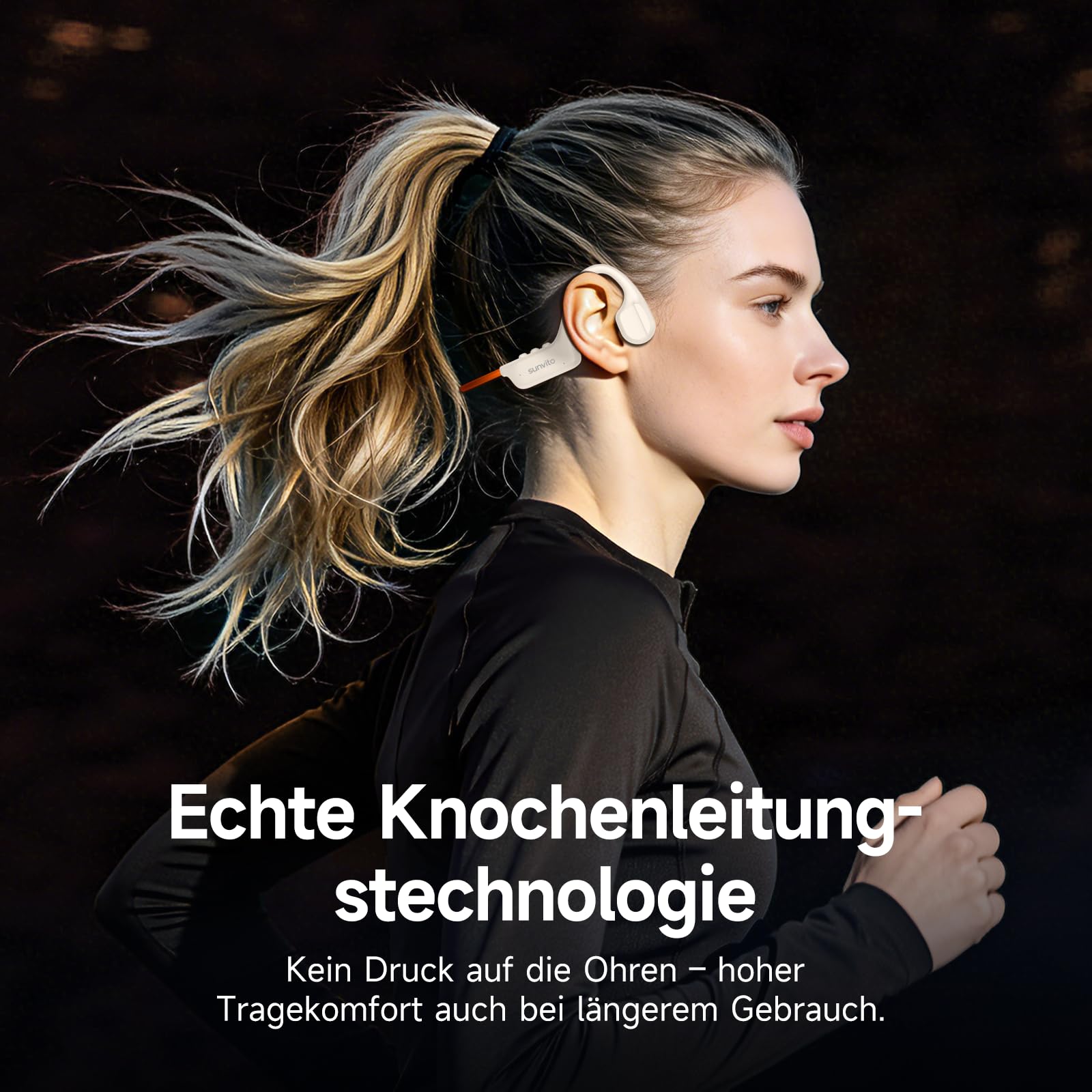 Knochenleitung Kopfhörer Bluetooth 6.1, IPX7 wasserdichte Open-Ear Kopfhörer mit Mikrofon, leichte Bone Conduction Headphones für Laufen, Fitness, Radfahren - Orange