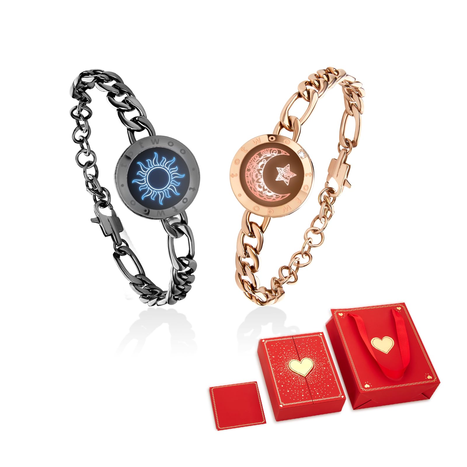 TOTWOO Braccialetti di Coppia Touch con Collegamento Bluetooth Uno a Uno tramite App, Luci e Vibrazioni – Regalo Perfetto per San Valentino e Coppie a Distanza, in Acciaio Inossidabile 316L