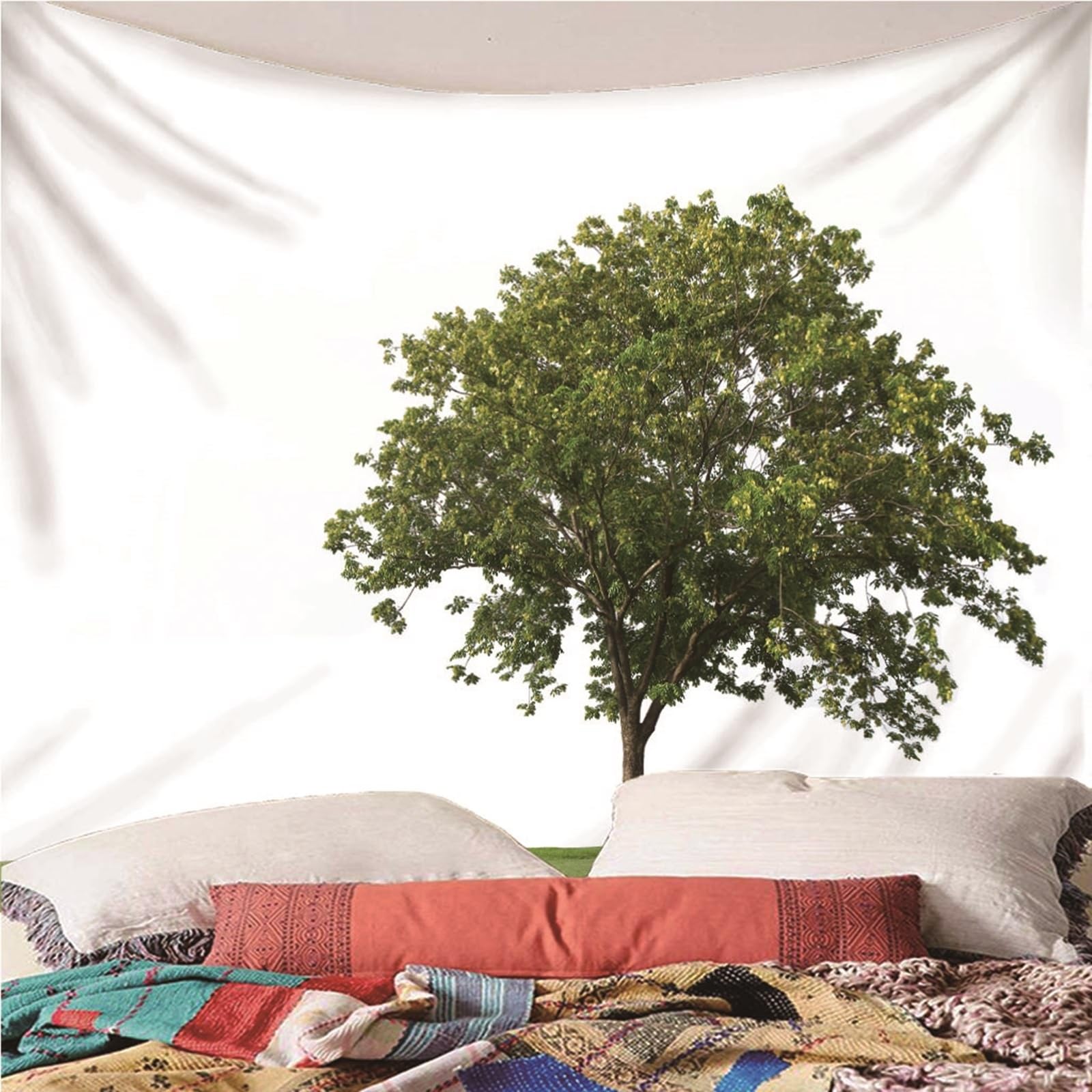 Lieson Arazzo Decorativo, Arazzi da Parete Camera da Letto 260x240CM Grande Albero Tappeto Muro Camera da Appendere Alla Parete Per Decorazione Della Casa, Verde Bianco