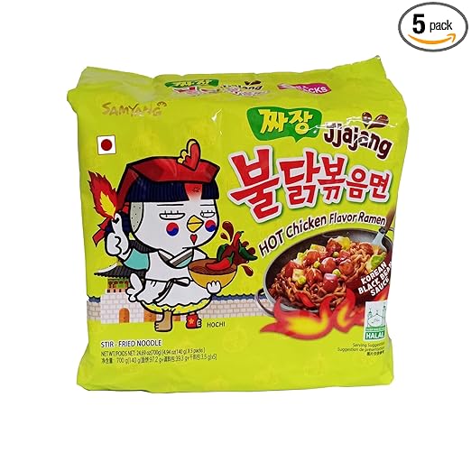 Samyang Hot Chicken Ramen Jjajang Noodles, 5 X 140 grams