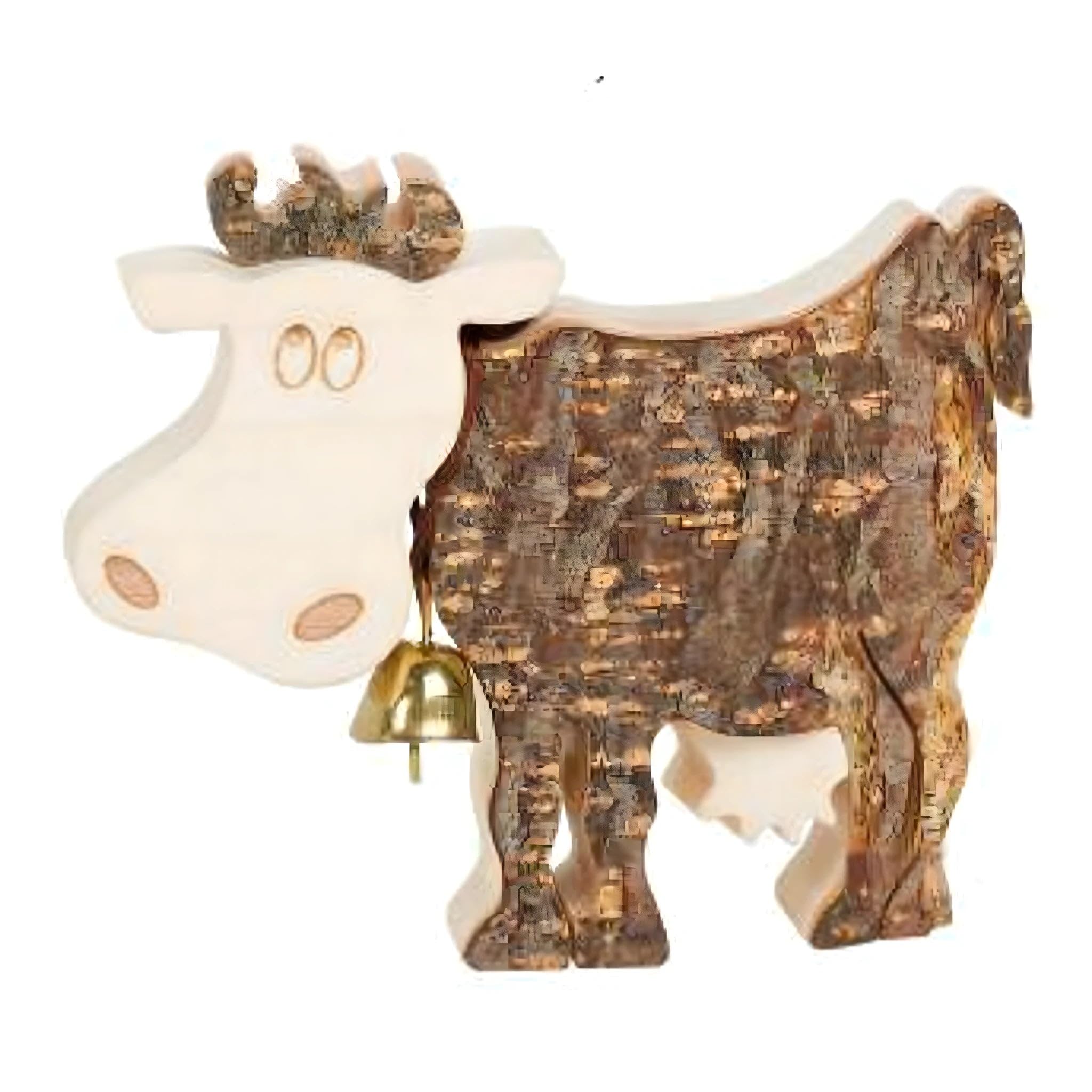 Dolfi Wooden Cow with Bell 6 cm | Natural Wood in Val Gardena | Nativity Figure