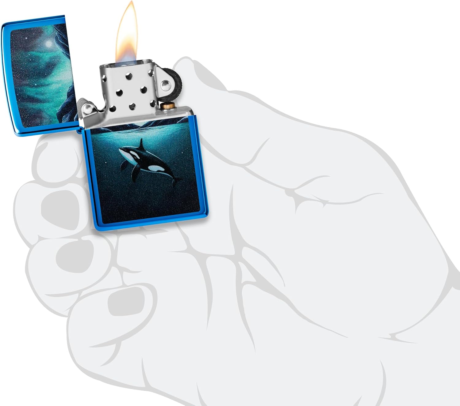 Zippo Whale Design High Polish Blue Pocket Lighter