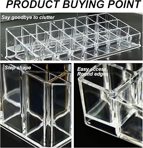 Miniatura 3 de Eioflia Organizador de lápiz labial, 24 ranuras, organizador de acrílico transparente, caja de almacenamiento de escritorio de gran capacidad para