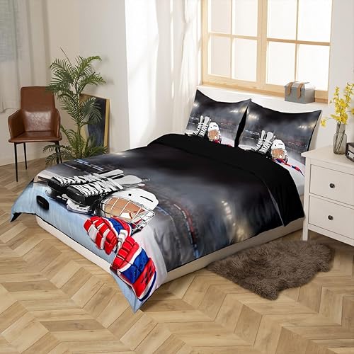 Miniatura 2 de Erosebridal Juego de ropa de cama de hockey sobre hielo, tamaño Queen, funda de edredón de jugador de hockey para niños, niñas, adolescentes,