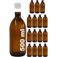 Afracam Amber Ecza  i esi, 500 ml, Kahverengi Cam, Plastik Contal  Kilit Kapak, Hava ve S v  S zd rmaz, 28mm A z  apl , Parf m Demlemek  in Uygun, 15 Adet 500 ml, Beyaz Kapak