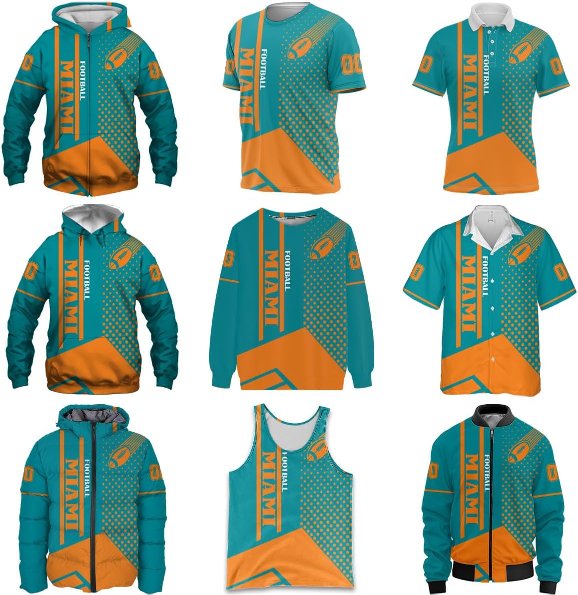 Mens Football Colors Custom Name Number Logo Lightweight Water-Resistant Down Jacket Puffer Coat S-5XL