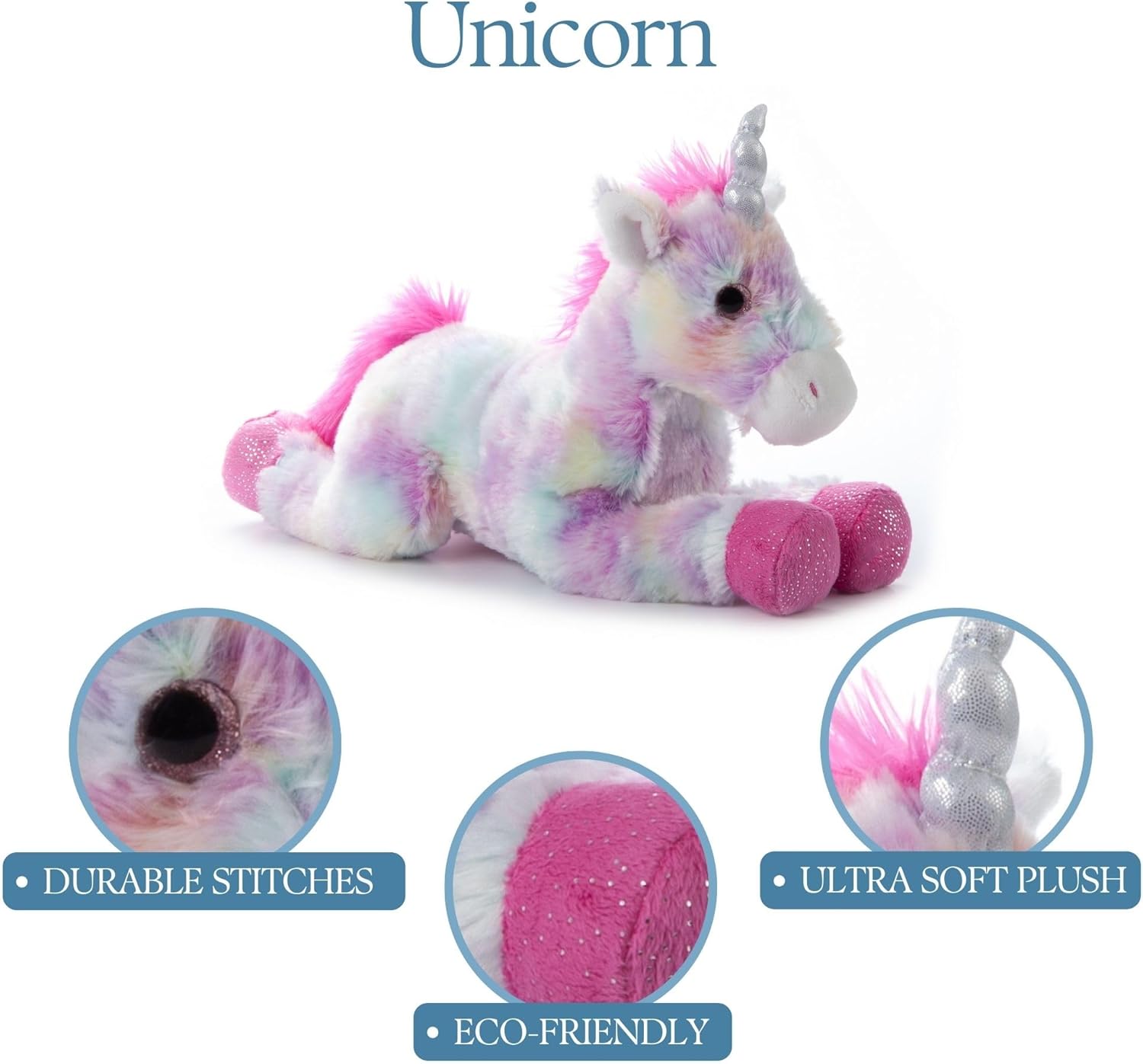 The Petting Zoo 13" Pastel Tie Dye Rainbow Unicorn with Silver Sparkly Horn - Image 9
