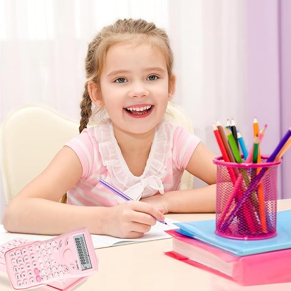 Scientific Calculators Maths Set Protractor and Compass - Set for Geometry with Rulers and Two Set Squares and Scientific Calculators,240 Functions 2 Line 10+2 Digits,Desk Math for School - Pink