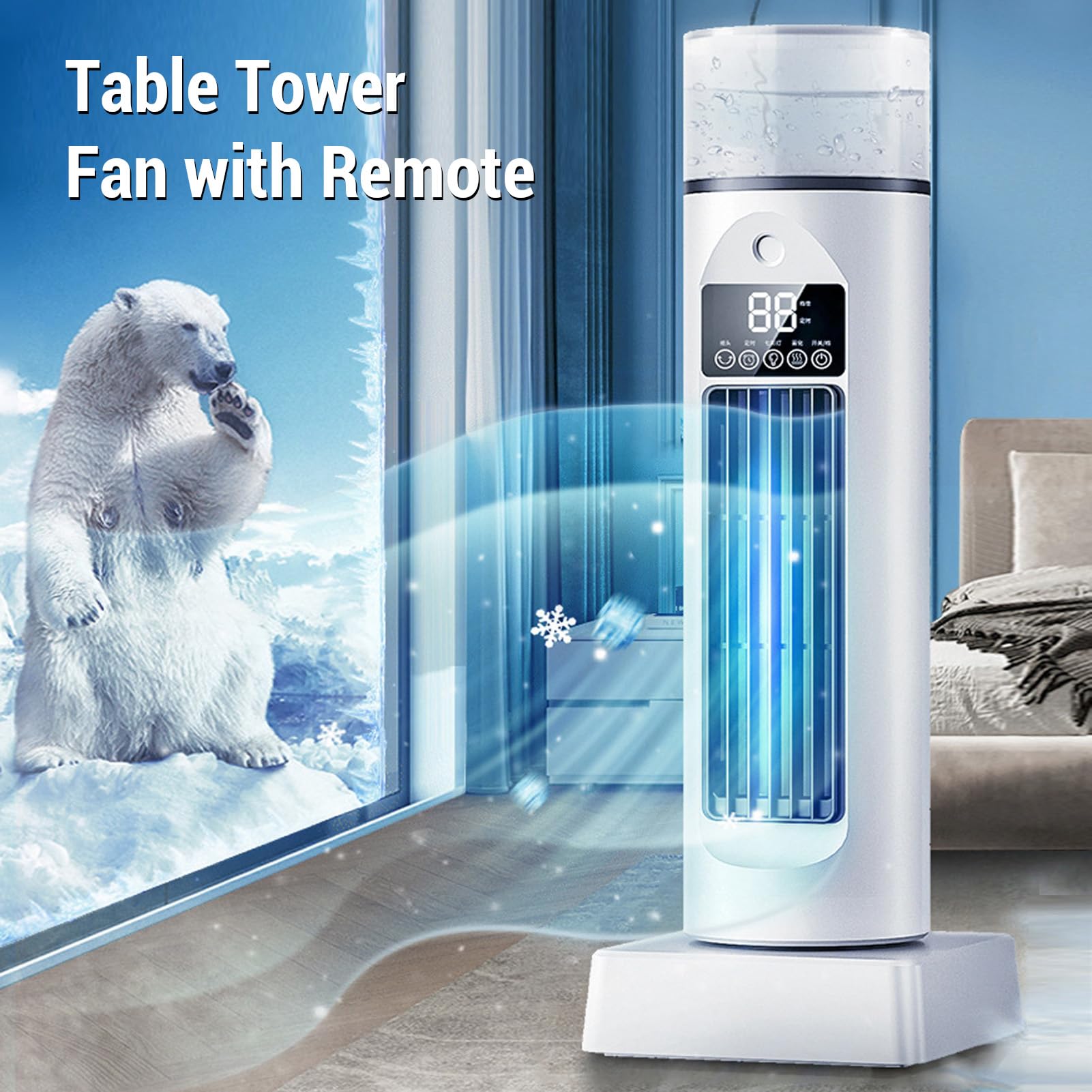 Fafeicy Ventilatore a Torre da Tavolo con Telecomando, Raffreddatore D'aria USB da Tavolo Senza Lama, Umidificatore, Ventola di Raffreddamento a Spruzzo Silenziosa con 6 velocità e