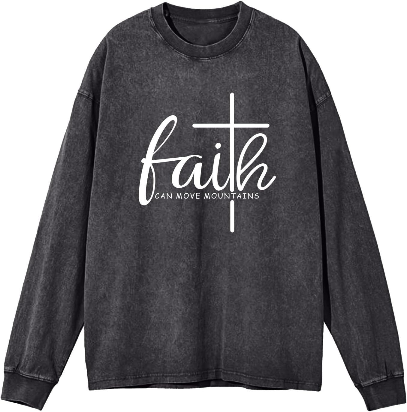 Christian Shirts for Women Faith Can Move Mountains Acid Wash Shirt Jesus Religious Bible Verse Long Sleeve Top - Image 4