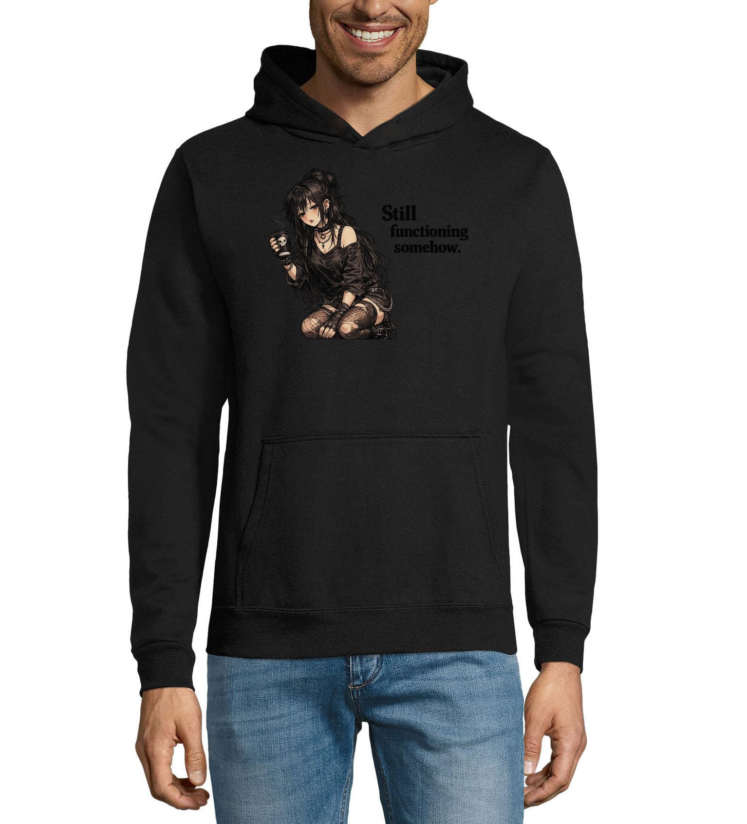 Ciemnogotycka dziewczyna z kawą unisex mieszanka bawełny bluza z kapturem bluza z kapturem czarna