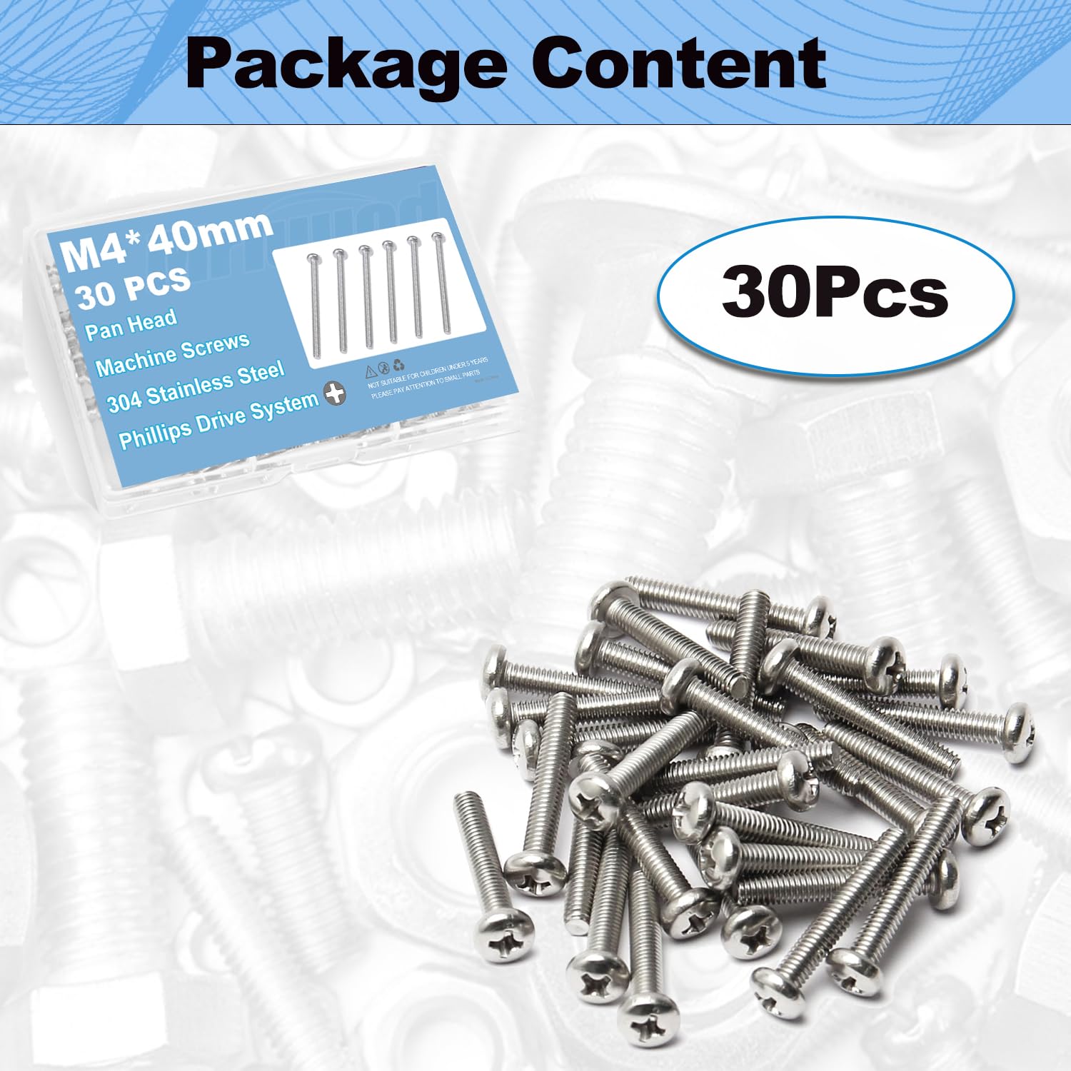 M4 Stainless Steel Machine Screws - 30 Pack -3