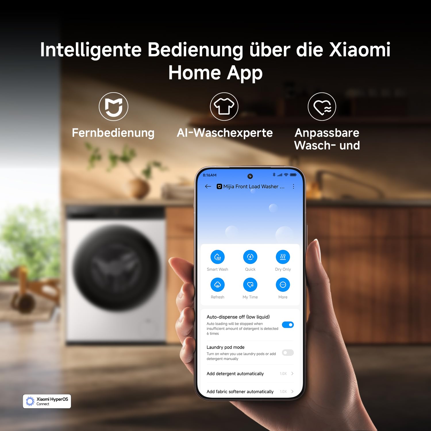 Xiaomi Mijia Front Load Washer Dryer Pro 9 kg Waschen / 6 kg Trocknen | Automatische Dosierung, Direktantrieb, Schnellwäsche, Auffrischen & Dampf-Hygiene, App-Steuerung, Weiß, A-25 % Wascheffizienz