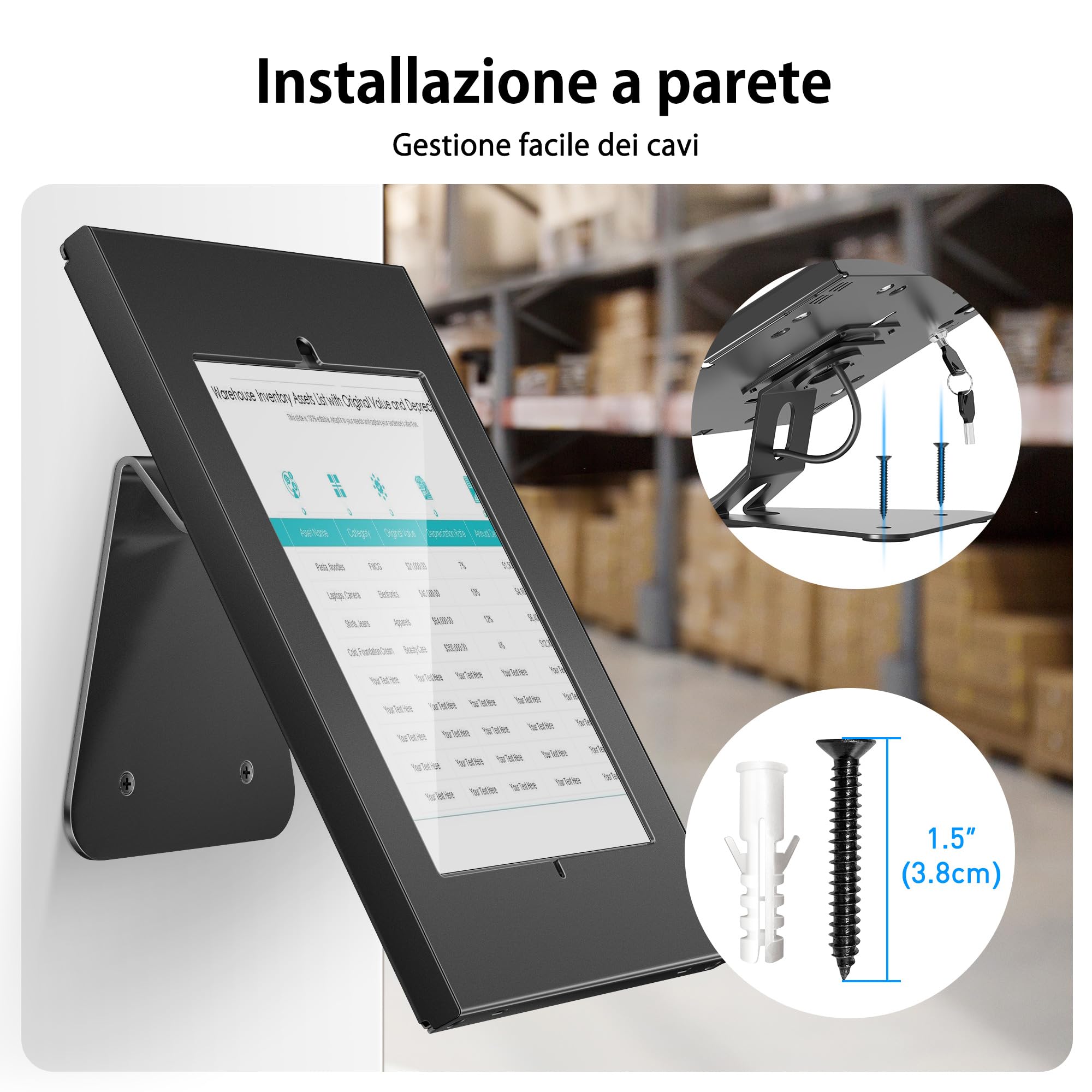 AboveTEK Porta Tablet Antifurto - Supporto di Sicurezza Bloccabile per iPad Supporto POS da Banco e Muro Base Girevole a 360° per Kiosk per iPad Air Pro - Ideale per il Business Retail - Nero