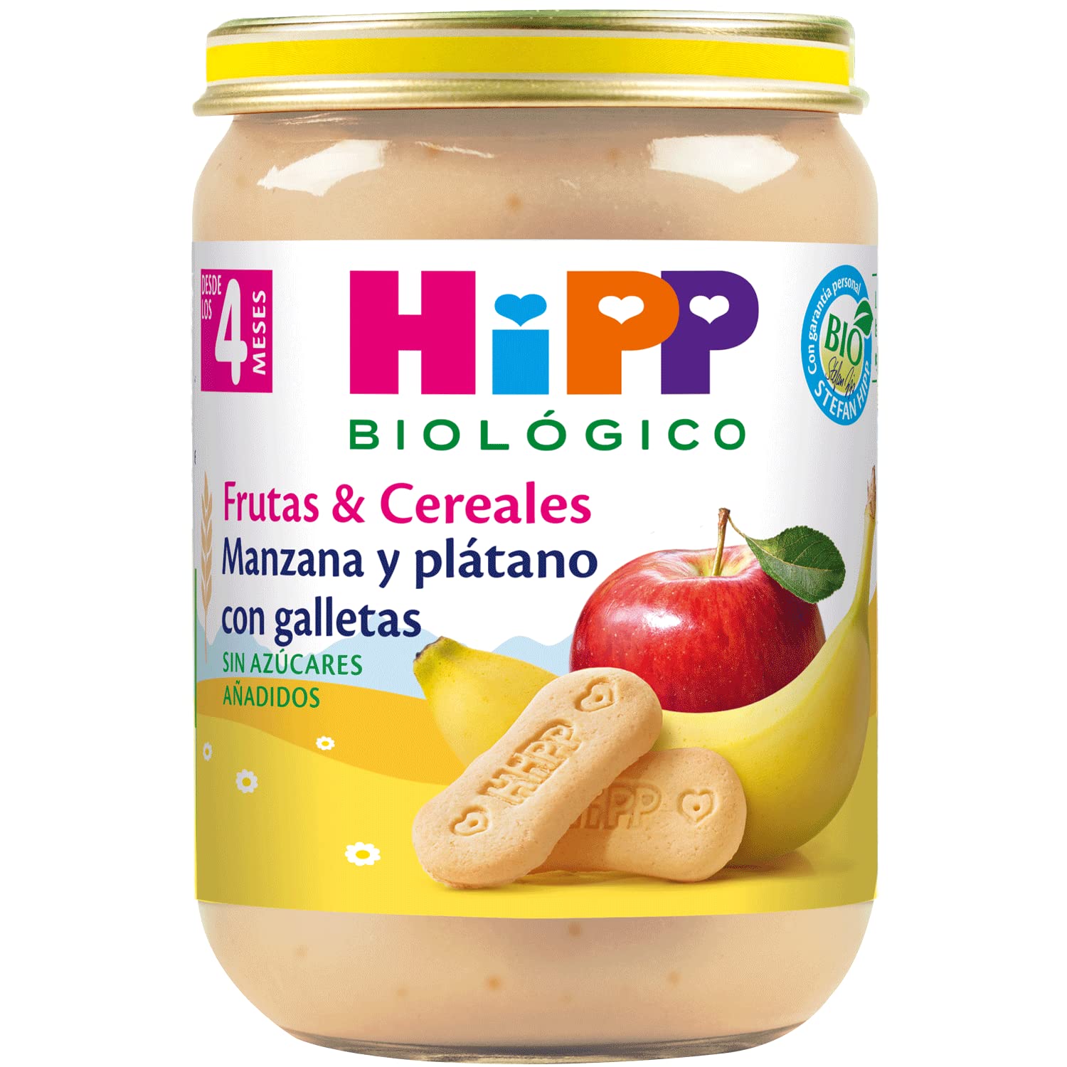 HiPP Biológico - Tarrito de Manzana y Plátano con Galletas BIO - Papilla de Frutas & Cereales - Pack 6x190g - Sin Azúcares Añadidos - Apto a Partir de 4 Meses