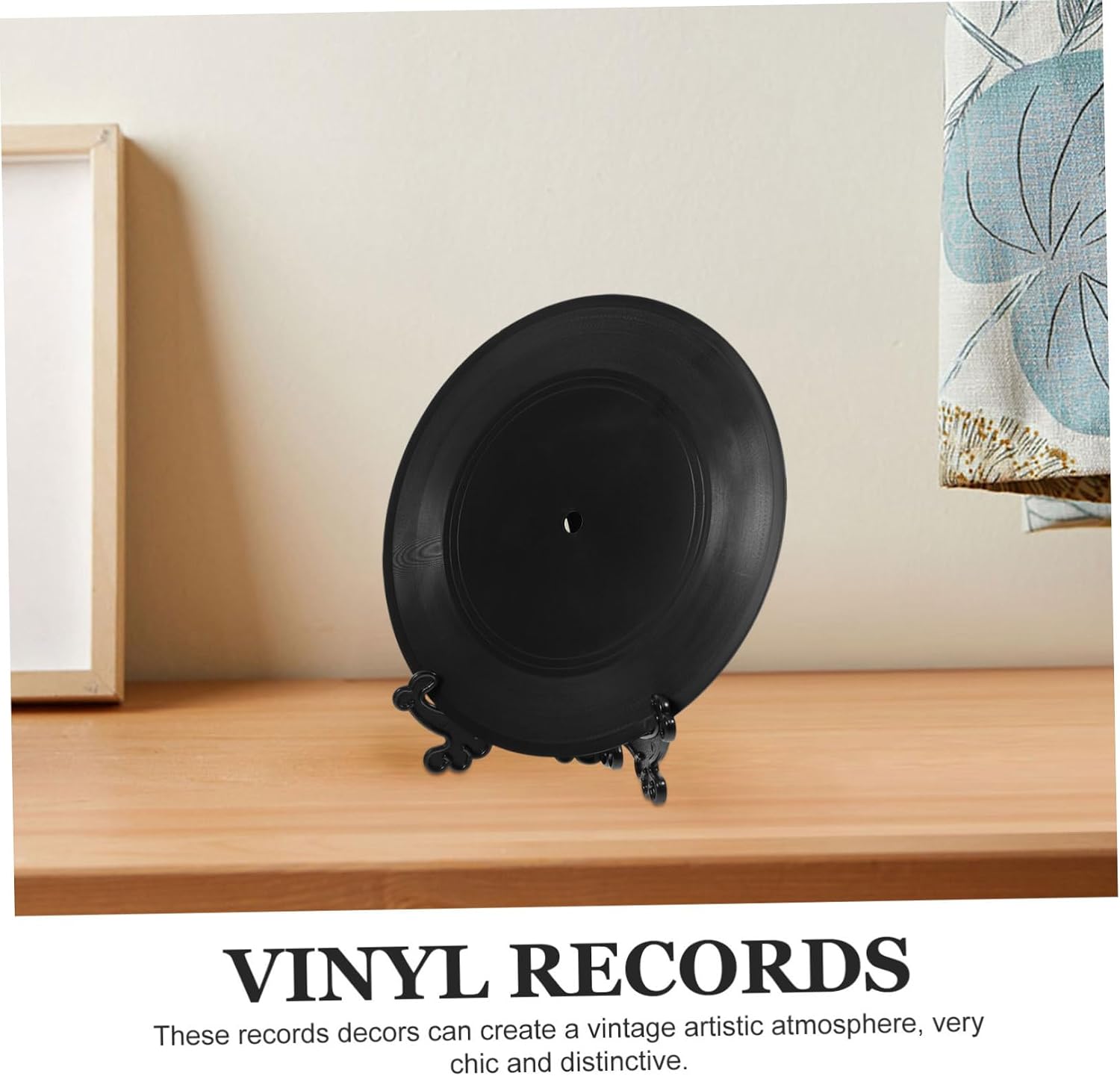 Ciieeo Vinyl Record Ornament Plastic Black with Rack Xmas Halloween image 4