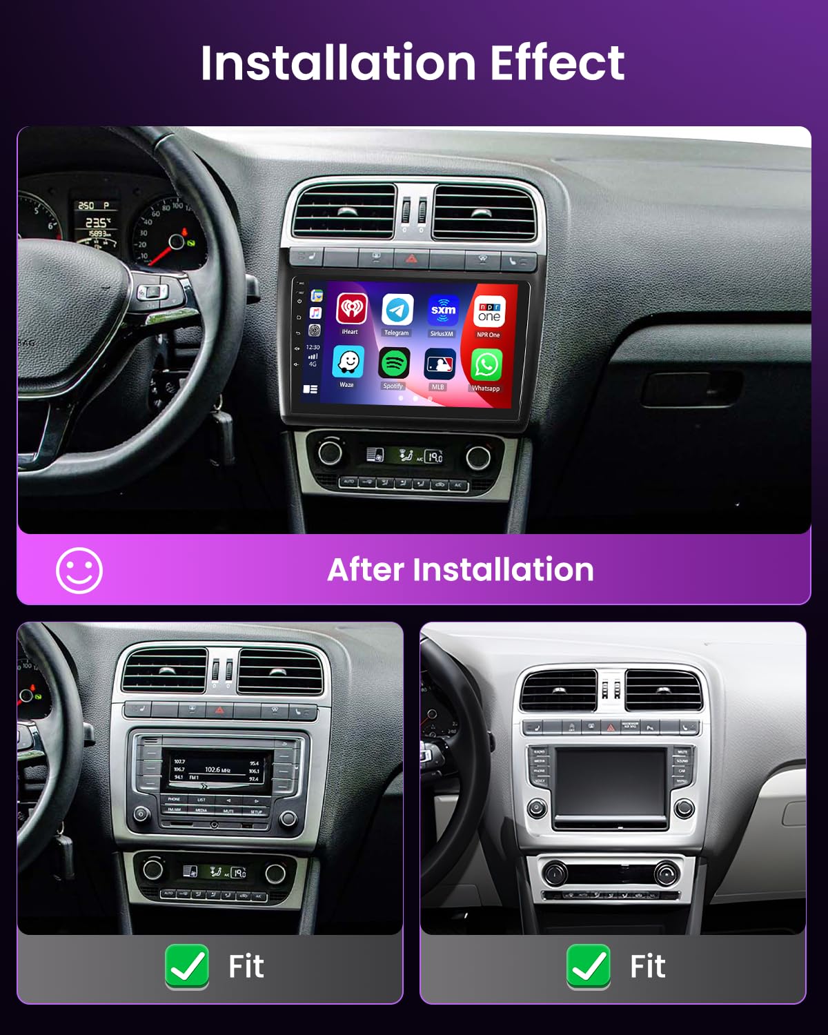 Inefala 4+64G Autoradio per VW Polo 2010-2017 Android 15 con Wireless CarPlay Android Auto, 9'' Schermo per Auto Soporta Bluetooth WIFI GPS FM/RDS 32EQ SWC AHD Telecamera Posteriore