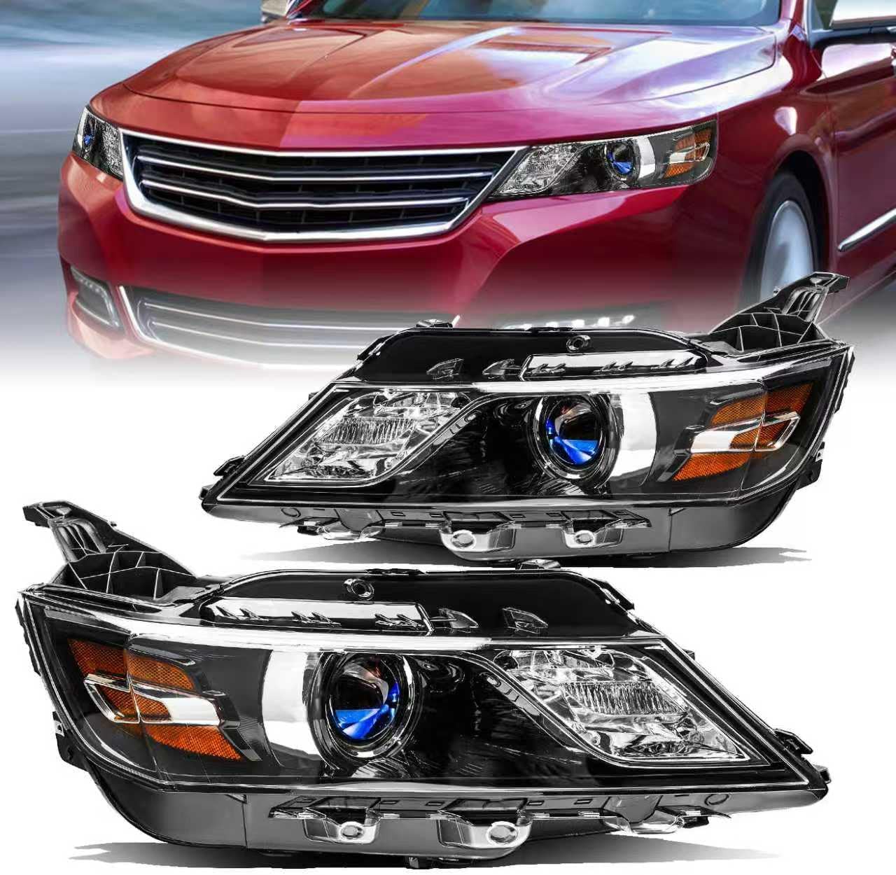 JSBOYAT Fits for 2014-2020 Chevy Impala [Halogen Style] Headlight Assembly Projector Black Pair OE Style Factory front Lamp Driver & Passenger Side NOT FIT HID MODEL