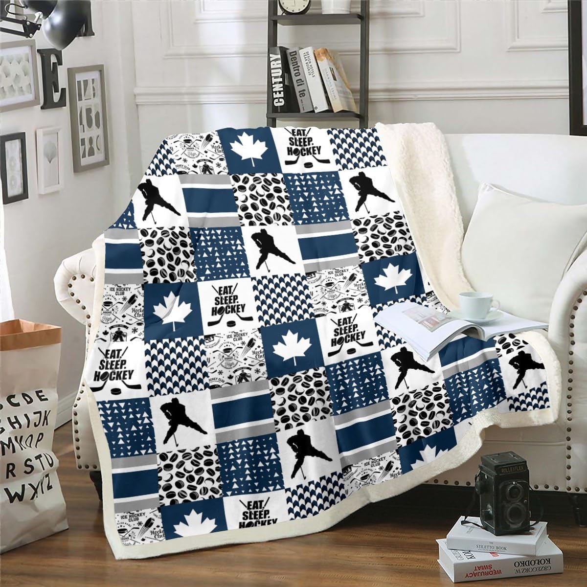 Erosebridal Ice Hockey Blanket Throw for Girls Women Kids,Hockey Player Blankets and Throws 50"x60",Winter Sports Themed Fleece Blanket for Sofa Bed Couch Bedroom Decor,Neon Pink