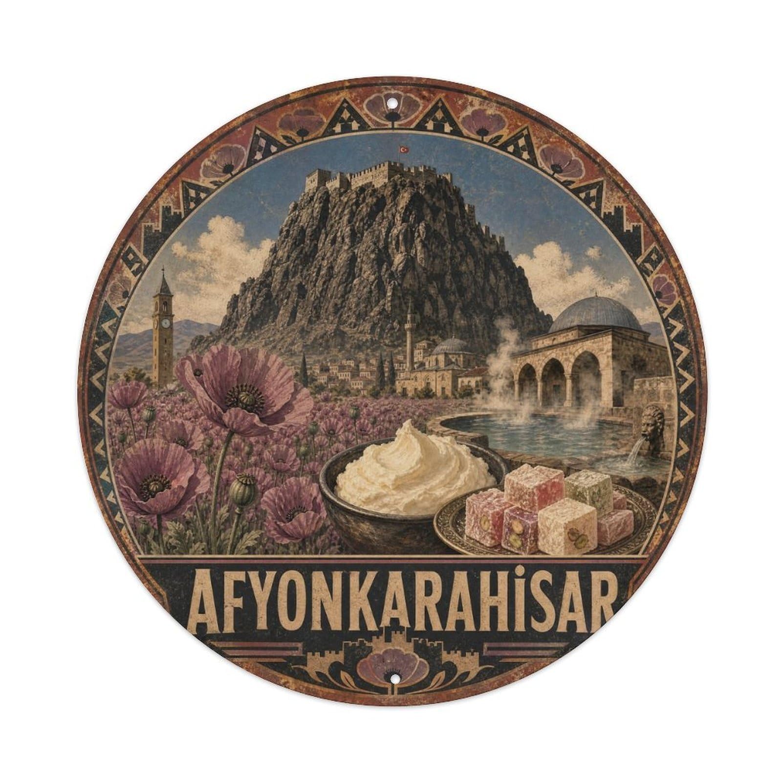 Turkey Travel Culture Afyonkarahisar Castle Metal Tin Sign