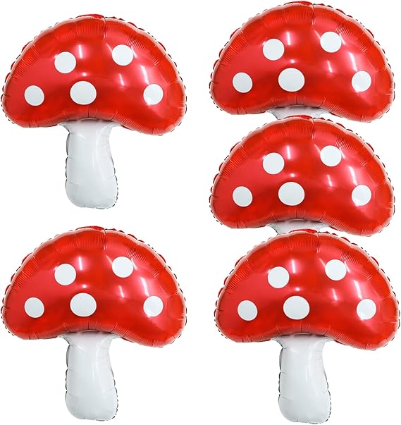 5Pcs 31'' Mushroom Balloons,Big Red Mushroom Foil Balloon