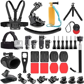 36 in 1 Accessories Kit for Action Camera, Chest & Head Strap Mount, 360 Rotating Wrist Strap Mount, Backpack Clip, Suction Cup Mount, Floating Handle Grip and Various Adjustable Camera Accessories