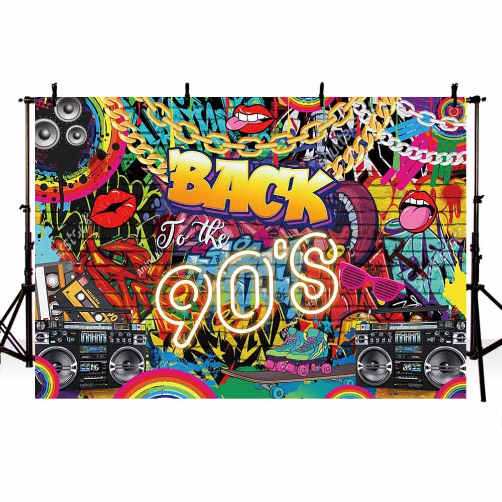 Fotohintergrund 'Back To The 90's' – 150x90 Cm Vinyl, Graffiti & Ziegelstein-Design Für Mottopartys & Foto-Shootings