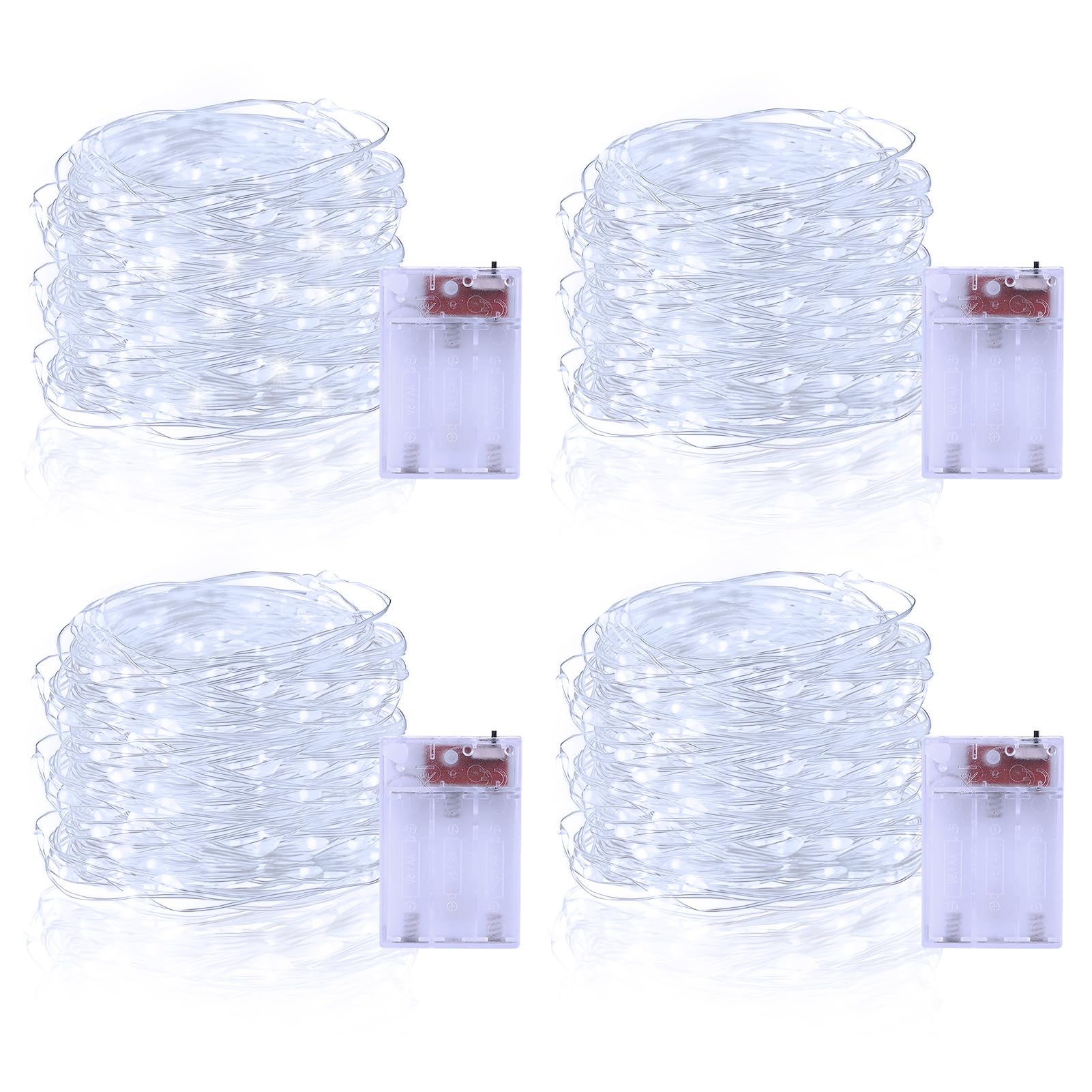 echosari 4 Stück Lichterkette Batterie,5M 50 LED Lichterketten Batterien 2 Modi für Garten Hochzeit Party Deko (Weiß)