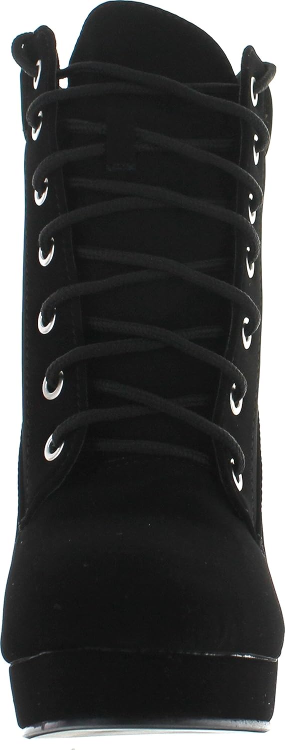 JJF Shoes Polish Military Lace up Platform Chunky High Heel Ankle Booties