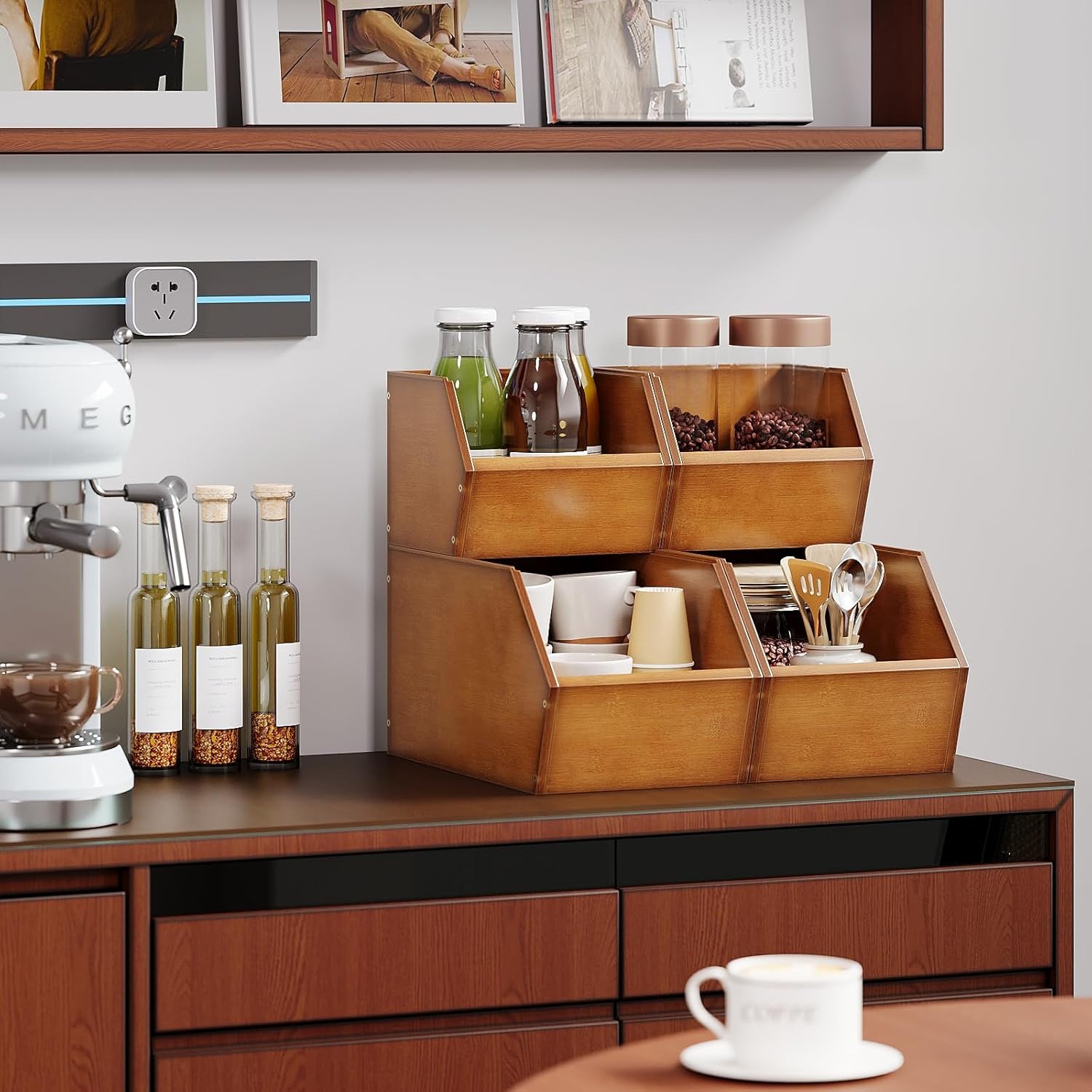 2 Set Bamboo Pantry Storage Bins Wood Stackable Baskets Potato and Onion Storage Bins Fruits Vegetable Bread Organization for Kitchen Counter - Image 3