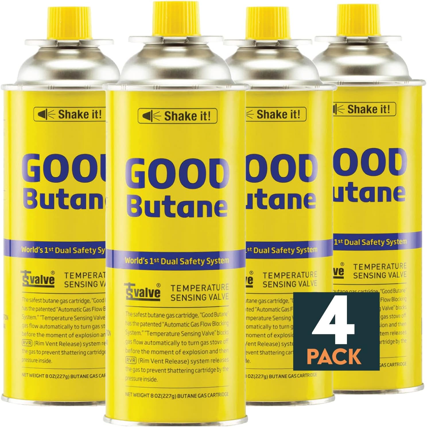 8oz Butane Fuel Canisters Cylinders with Dual Safety System for Portable Gas Stove, Camping Stoves, Gas Burners, UL Listed, Made in Korea (4 Pack) (4 Pack) Thumbnail