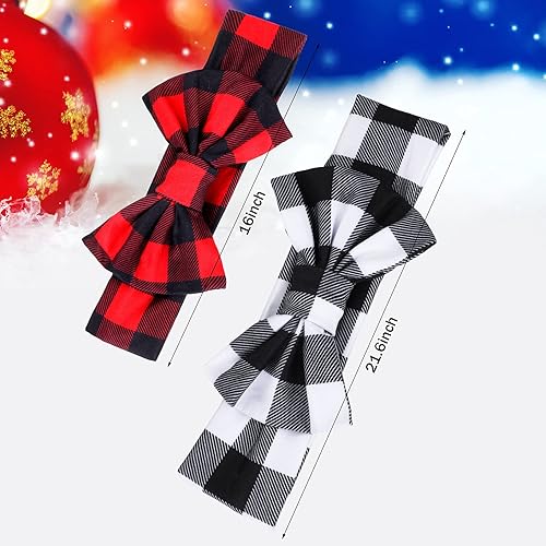 Miniatura 2 de Syhood 4 diademas a cuadros con lazo de Navidad, diadema de nudo a cuadros para mamá y yo a juego y diademas elásticas de elastano