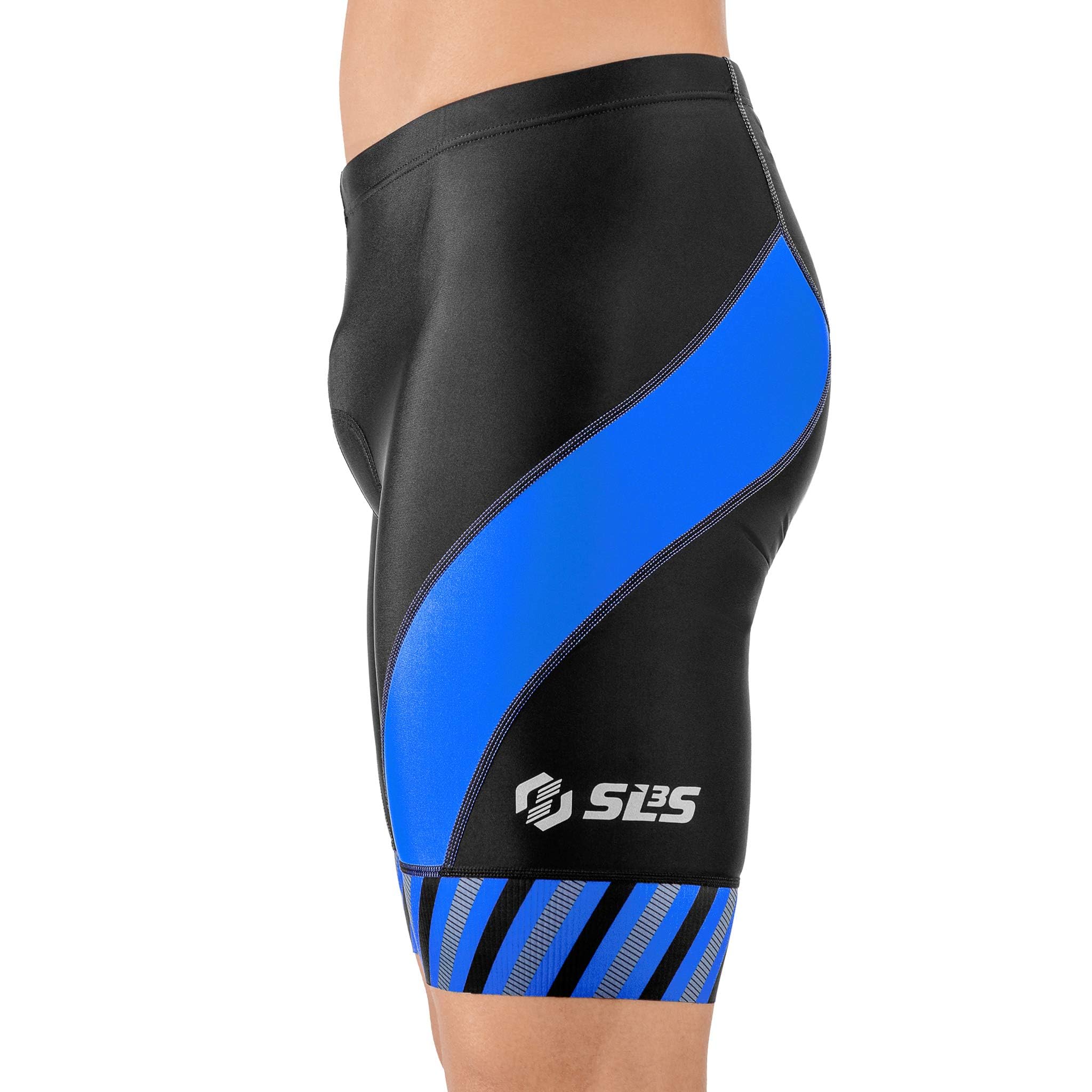 SLS3 szorty triathlonowe dla mężczyzn - męskie spodenki trójwymiarowe męskie - męskie krótkie spodenki FX Z - 1 kieszeń krótka- świetna trwałość i dopasowanie - zaprojektowane przez sportowców (czarne/niebieskie paski, średnie)