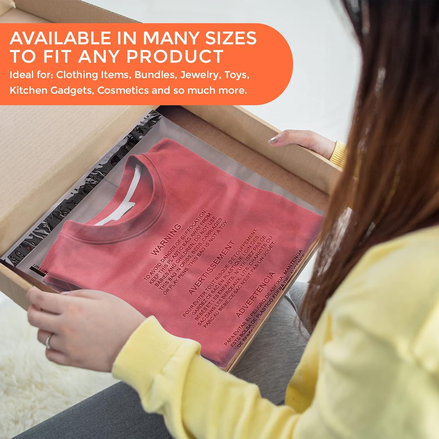 Suffocation Warning Bags | Clear Poly Combo 6x9, 8x10, 9x12, 11x14 | Self Seal Strong Permanent Adhesive For T Shirts, FBA Shipping, Clothes, Bundles, Packaging | 800 Pk (200 Ea Size) : Grocery & Gourmet Food