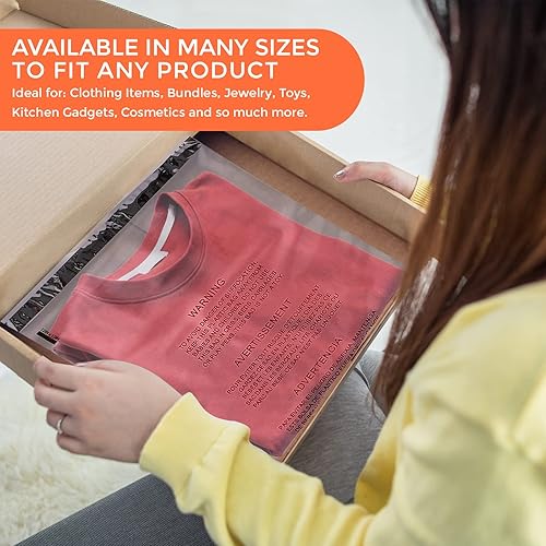 Miniatura 5 de Paquete de 200 bolsas de polietileno de alta calidad con advertencia de asfixia, bolsas transparentes de advertencia de asfixia para ropa, paquetes,