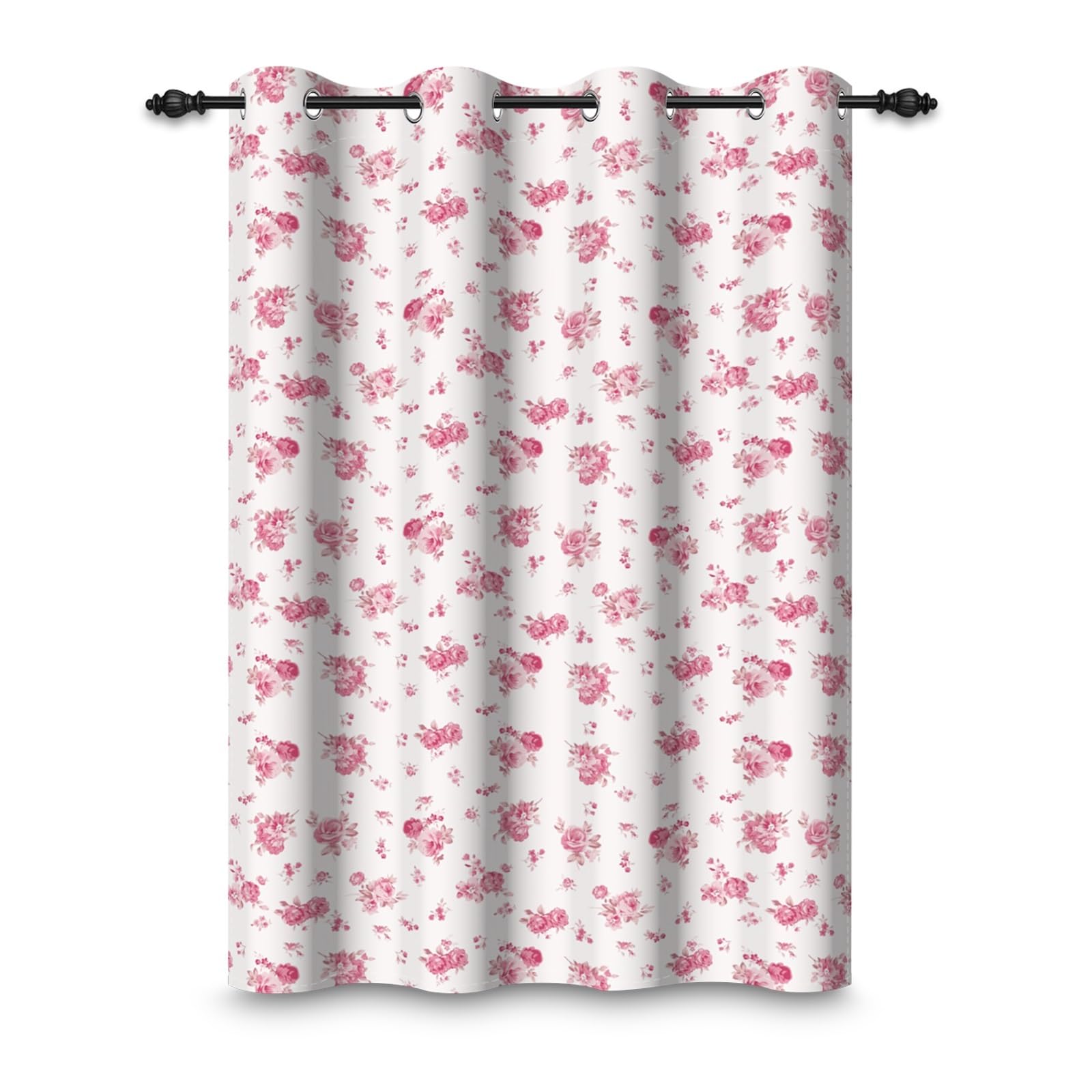 ggaimwf 117x175cm Wildflower Eyelet Curtains Rustic Rose Red Natural Small Floral Farmhouse Garden Insulated Thermal Blackout Window Drapes for Bedroom Living Room Kitchen 1 Single Panel