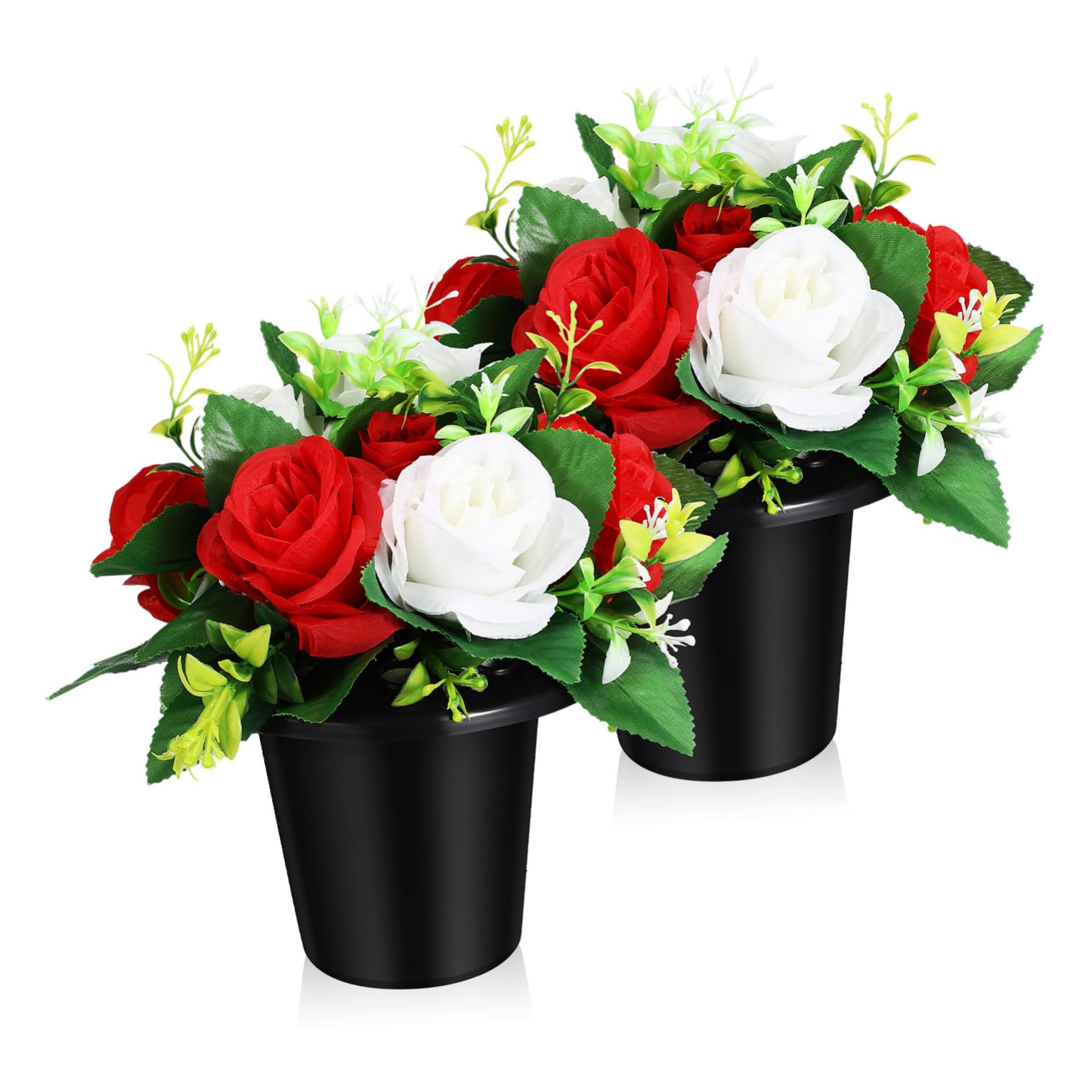 Fiori Artificiali per Cimitero Piccolo Secchio Resistente, Composizione Floreale Funebre Decorativa per Esterni, Set da 2 Pezzi per Decorazioni Tombali Commemorative
