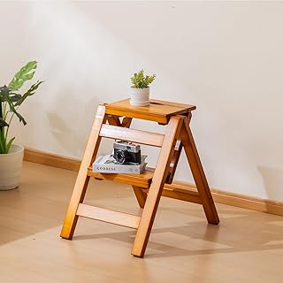 Wooden Step Stool, Foldable 2 Step Ladder, Solid Wood Ladder Stool for for Home, Kitchen & Garden Walnut