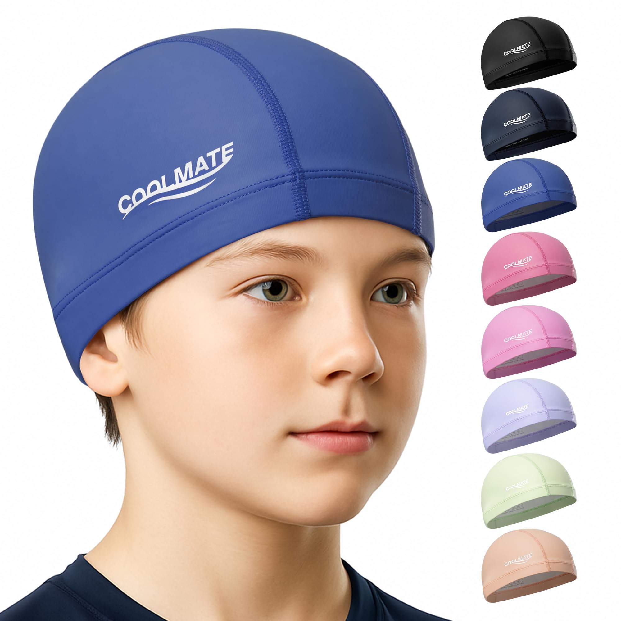 COOLMATE Gorro de natación de tela para adultos, mujeres, hombres, niños de 3, 4, 6, 8, 14, 16, capa de silicona resistente al agua, gorro de natación de tela, regalo para nadadores, ligero para