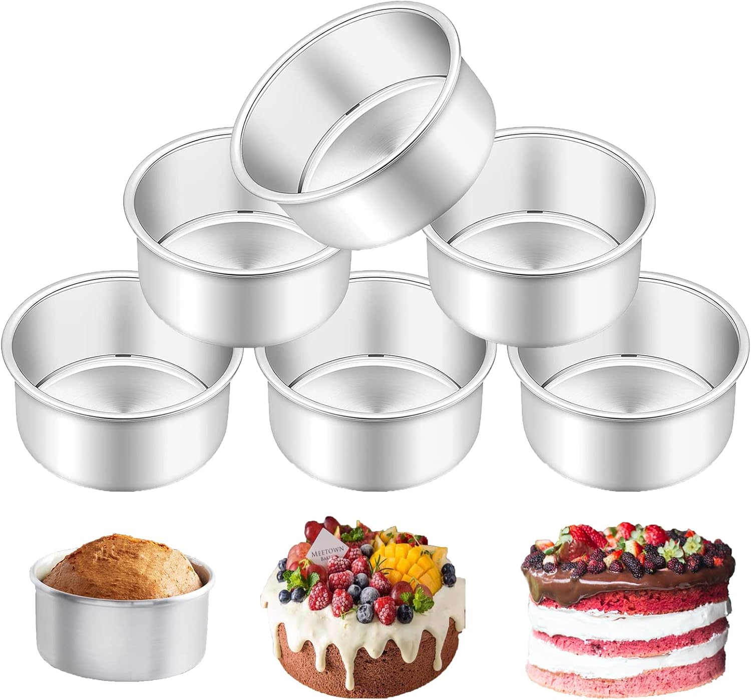4 Inch Round Cake Pans Set of 6, Aluminum Baking Pans with
