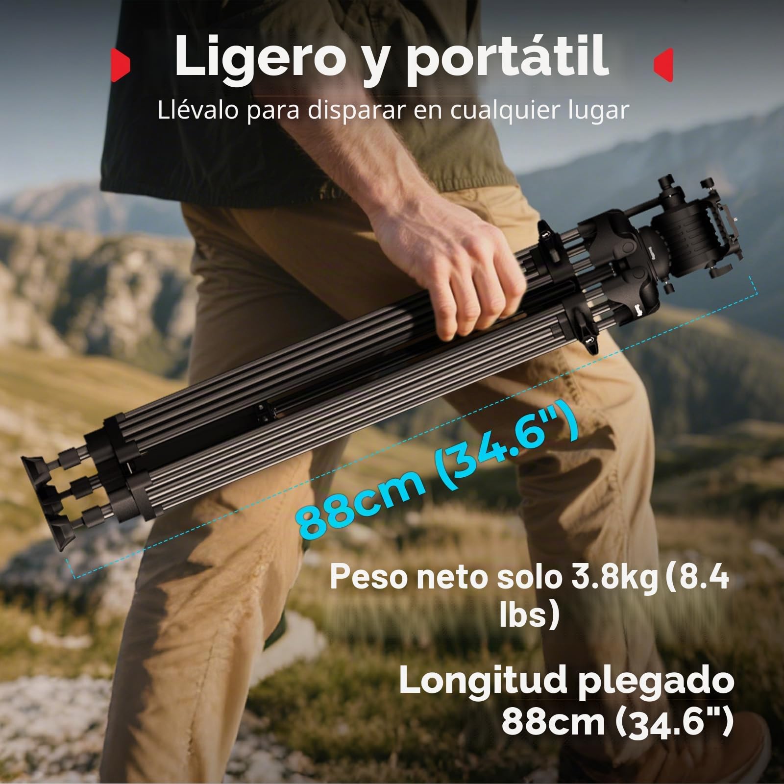 SMALLRIG Trípode FreeSpeed 75" con Cabeza Fluida 360° para Placa Manfrotto, Extensión Rápida, Carga 17.64 LB, para Cámaras DSLR/Mirrorless - 5442