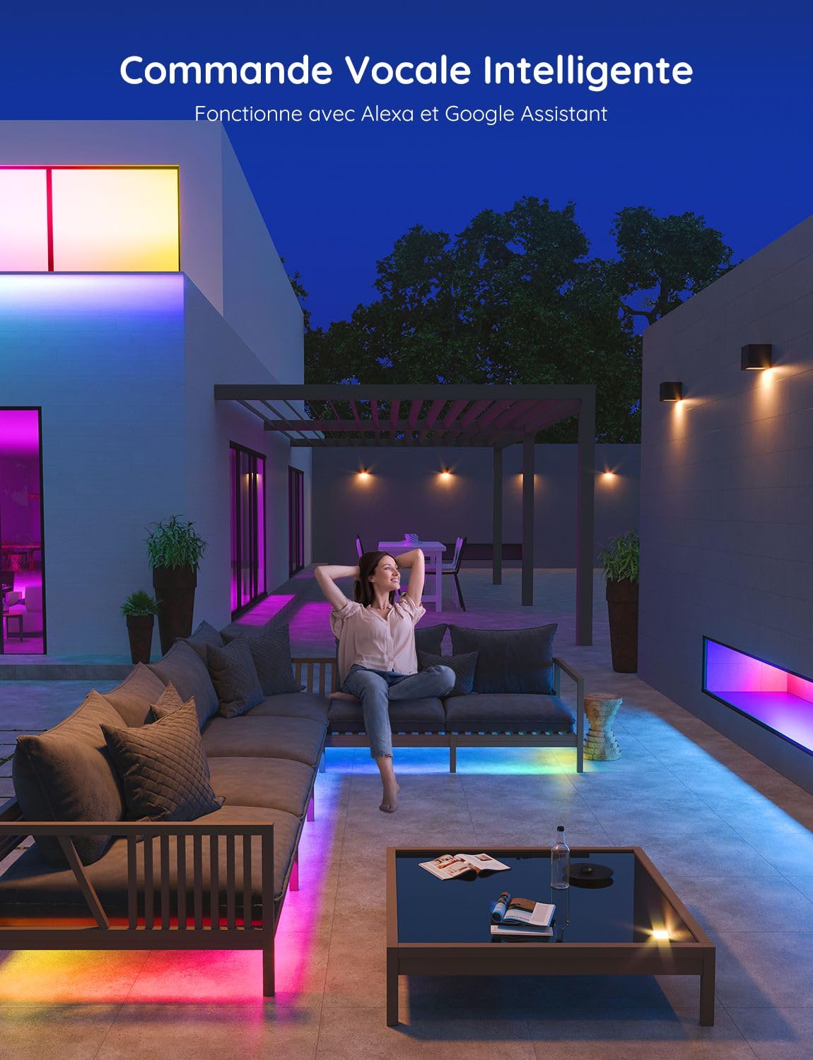 Govee Ruban LED 20M Extérieur IP65 Étanche, Bande RGBIC Multicolore, APP Contrôle, Luminaires Extérieur pour Avant-Toit Balcon Jardin Piscine